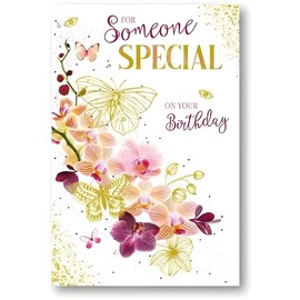 Paper Rose Female Someone Special Birthday Card - Orchid Flowers and Butterflies with Foil Details - Eco-Friendly and Recyclable
