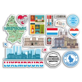 A5 Sticker Sheet Luxembourg Landmarks Vinyl Stickers - Country Map Airport Stamps Skyline Flag Travel Holiday City Aesthetic #80275