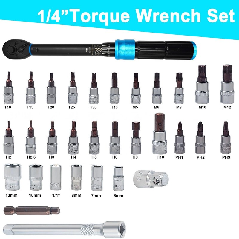1/4 Inch Drive Click Torque Wrench Set, 32PCS Professional Bike