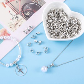 PAGOW 250Pcs Links Bail Beads, Hypoallergenic Alloy Column Spacer Beads, Silver Connector Tube Charm for Jewelry Making DIY Bracelet Necklace Craft Accessories