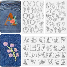 76 Water Soluble Embroidery Patterns, 3 Sheets A4 Embroidery and Stitch Embroidery Paper with Washable Designs, Pre-Printed Flowers, Embroidery Patterns for Transferring Letters for Hand Sewing