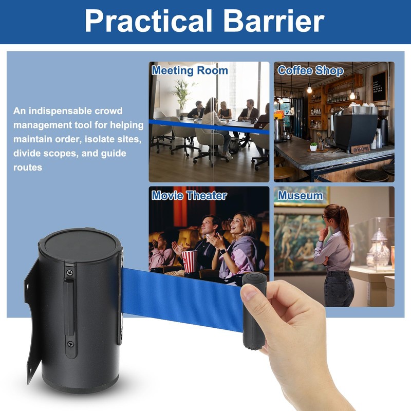 sourcing map Fixed Wall Mount Retractable Belt Barrier, 16.4 ft