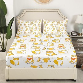 Juego de ropa de cama para cachorros y perros, para niños y niñas, linda Shiba Inu, TwinXL, linda funda de cama para perro amarillo, patrón de...     