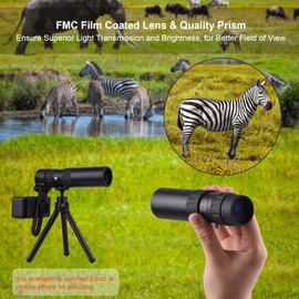 Andoer 10X-300X Mini Monocular Telescope BAK4 Prisms Life Waterproof with Phone Holder Mini Tripod Carry Bag for Viewing Landscapes Birds Wild Animals Concerts