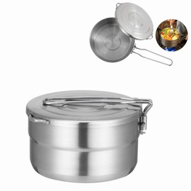 MOVKZACV Stainless Steel Camping Cooking Pot with Lid and Foldable Handle 1.5L Large Capacity Bento Pot Outdoor Cookware for Camping Hiking Picnic