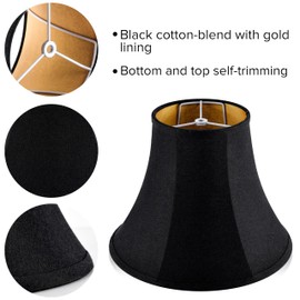 JERHOUS Black Bell Lamp Shades Set of 2 Medium LampShade 6.7``Top x 13``Bottom x 10``High(Spider) Traditional Lamp shades for Table & Bedside Lamp - Hand Crafted Shade Replacement