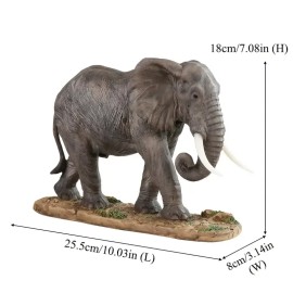 Realistic Standing African Elephant Resin Sculpture, Natural Grassland Base with Ivory Tusks,Wild Animal Figurine for Home DecorColor: As picture, Size: One Size