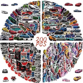 200Pcs JDM Racing Cars Stickers for Laptop, Sport Car Waterproof Stickers for Water Bottles, Skateboard, Guitar, Helmet, JDM Stickers for Adults