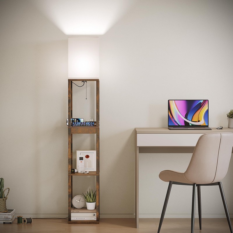 SUNMORY Floor Lamp with Shelves, Modern Dimmable Standing Lamp with