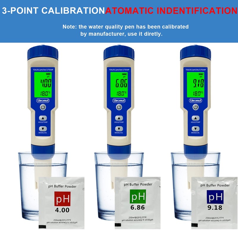 Ueomul Digital PH Meter 5 in 1 TDS EC Salt