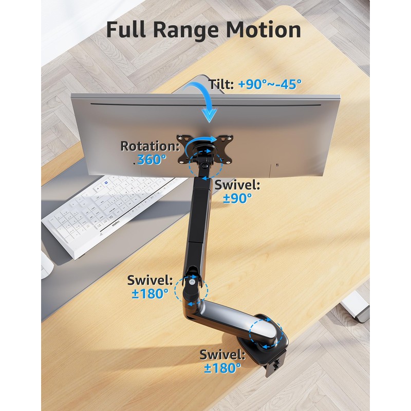 MOUNTUP Single Monitor Desk Mount, Adjustable Gas Spring Monitor Arm