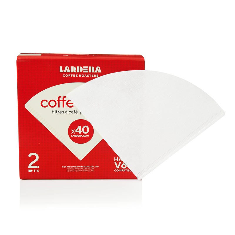 Hario-Compatible #2 Oxygen-Bleached White Coffee Filters for V60 Dripper, 40ct