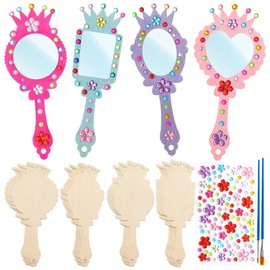 16Pcs Wooden Princess Mirror Craft Party Favors for Kids DIY Decorate