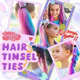 Rainbow Ponytail Extensions With Hair Tie 1 Packs 80g/Pack Coloured Hair Extensions for Braiding 18 inch Colorful Ombre Mermaid Pony Tail Synthetic Hair Extensions for Girl Women XX39
