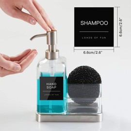 HVSWLY 24PCS Black Waterproof Soap Dispenser Labels, Modern, 2.6"x2.6", Bathroom Labels for Glass/Plastic Bottles, TCD-84