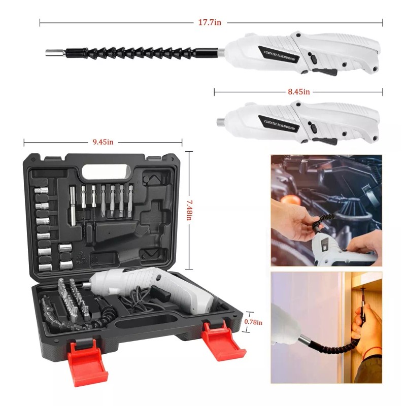 Burkey Destornillador Taladro Eléctrico Inalámbrico, Set 47pcs 3.6v