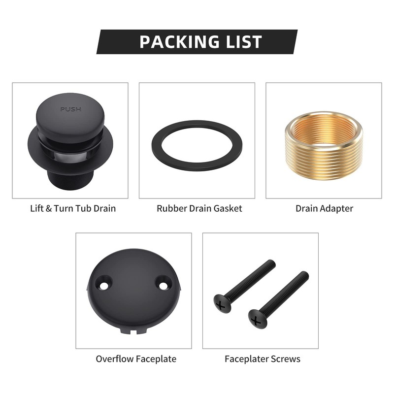 Matte Black Bath Tub Drain and Overflow Kit, Universal All