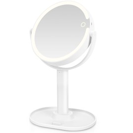 WSIYOK Schminkspiegel mit Beleuchtung, LED Kosmetikspiegel Doppelseitig, 1X 10X Spiegel mit Licht Rund 360° Drehbar, 3 Farblicht Dimmbare Helligkeit, Vergrößerungsspiegel für Reisen Badezimmer