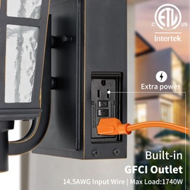 Ejerlya Dusk to Dawn Motion Sensor Outdoor Porch Light with GFCI Outlet,Anti-Rust Waterproof Industrial Outdoor Lantern,UL ETL Listed,Exterior Work Lights Rustic Wall Light