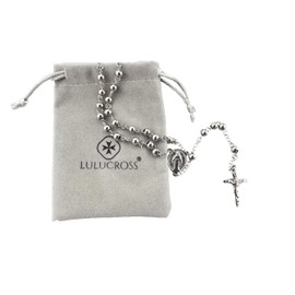 lulucross Christian Cross Y Necklace Stainless Steel with Prayer Beads Mary Rosary and Jesus Necklace