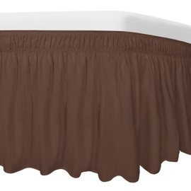 Easy-Going Falda de cama para cama Queen o King, caída a medida de 22 pulgadas, equipada con cinturón elástico ajustable, conveniente para usar sin levantar el colchón (Queen/King, café)