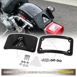 Unbranded Curved Laydown License Plate Mount Bracket w/ Frame For Harley Dyna Tour Glide
