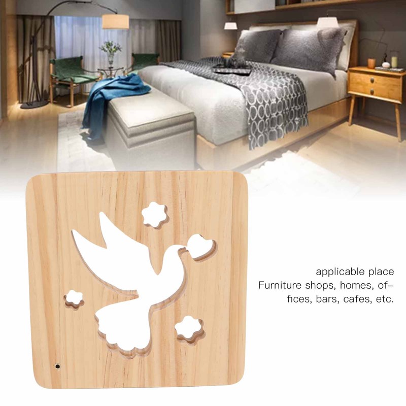 2W 3D Wood Carving Lamp Warm White Light Peace Dove