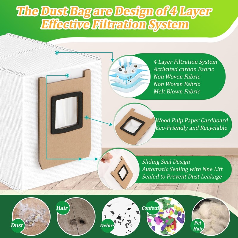 8Pcs for Eufy E25 Omni/E28 Omni Dust Bags Replacement Compatible