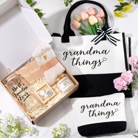 iAOVUEBY Grandma Gifts, Birthday & Mothers Day Gifts For Grandma, Best Grandmother Gift Set from Granddaughter Grandkids - Unique Canvas Tote Bag Makeup Bag 16 Oz Can Glass Care Package for Women