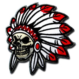 NeoRich Skull Head Native American Chief Patch Embroidered Sewing Iron on Pirate Turban Tribe Skeleton Bone Zombie Ghost Grim Reaper Roger Jolly Aztec Biker Rider