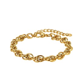 MISWOYI 14K Gold 316L Waterproof Stainless Steel Bracelet For Men, Twist Chain, W:6mm, L:6.7"+2, Hypoallergenic Jewelry Anniversary Birthday Gifts Friends