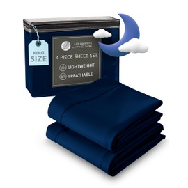 URBAN LINENS King Size Bed Sheet Set 4 Piece | Comfy Breathable Sheets | Easy-Fit & Wrinkle Free | Deep Pocket up to 16" | Cooling & Fade Resistant | Easy Care | Navy Blue
