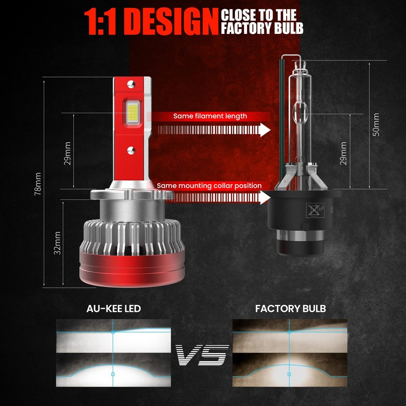 au-kee D4S D4R LED Headlight Bulb 100W 10000LM 6000K Bright
