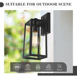 Emliviar Outdoor Wall Lantern, 13.8 Inch 1-Light Exterior Porch Light in Black Finish with Clear Glass, WE212B BK