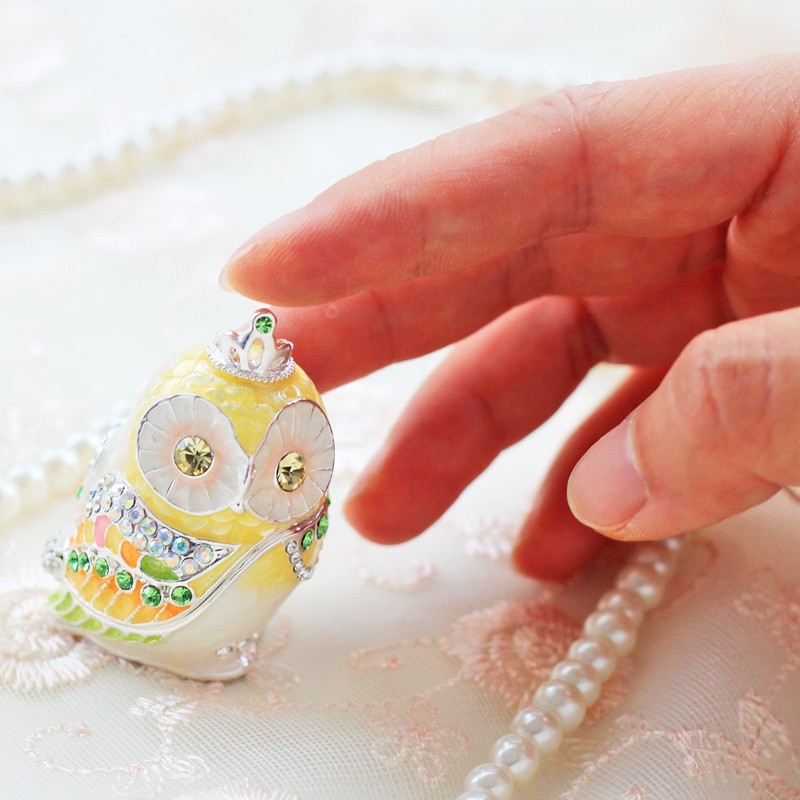 PIEARTH EX575-4 Jewelry Box, Tiara Owl (Citron Yellow), Crystal Resin