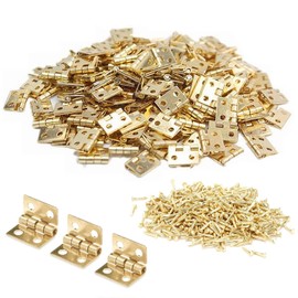Hinges Mini Hinges 0.3 x 0.4 inches (8 x 10 mm), Set of 50 with Screws, 4 Holes, Hinges for Wooden Boxes, Hardware, Door Hardware, Handmade, Parts Woodworking Furniture Repair DIY Mini Model (Golden)
