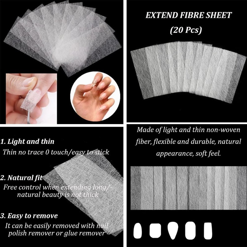 AKOAK 20 Pcs Nail Extension Fiber Sheet, Quick Extension Nail