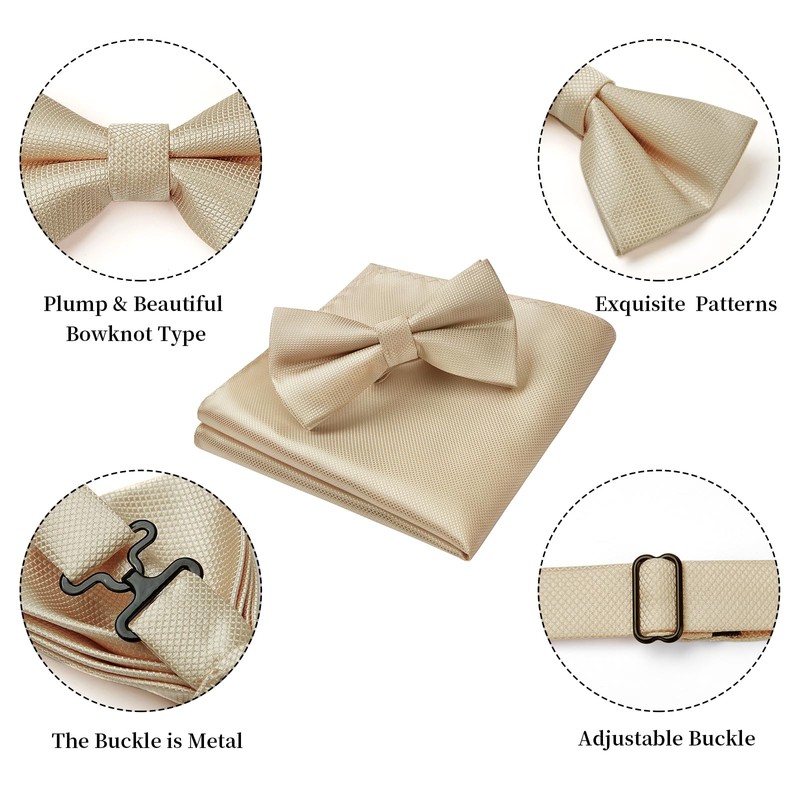 HISDERN Bow Tie Pre-Tied Men's Bow Tie with Pocket Square