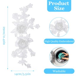 Ymapinc 2PCS White Lace Appliques 3D Embroidered Lace Patch Vintage Flower Embellishments Fabric for Wedding Bridal Dress Clothes DIY Crafts Accessories Bags Decoration Fabric Products(29cm Long)