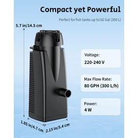 Pawfly 80 GPH 4 W Aquarium Surface Skimmer for Fish Tanks up to 92 Gallons, Aquarium Oil Film Processor, Fish Tank Filter with Bio Sponge & Suction Cups, Fish Tank Oil Skimmer, Oil Film Remover