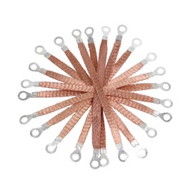 Braided Ground Straps Copper Automotive Grounding Wire Connection 1/4" Flat Width with 5/16" Rings Terminal Lugs (12inch-12pcs)