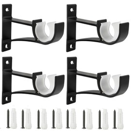 Anndason Sturdy Curtain Rod Brackets Rod Holders Curtain Rod Holder Curtain Rod Bracket for 1 Inch,1 1/8 Inch and 1 1/4 Inch Rod, Black Color, (Set of 4)