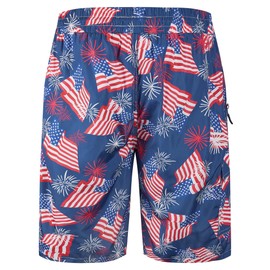FT FENTENG Mens Swim Trunks with Boxer Brief Compression Liner, Navy American Flag Men Bathing Suit Swimming Trunks 9" Zipper Pockets Board Shorts Men's Swimwear, Quick Dry Beach Shorts Swimsuits, XL