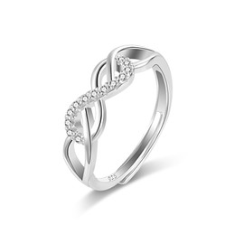 ALEXCRAFT Silver 925 Rings for Women, Zirconia Ring, Adjustable Infinity Ring, Silver Rings, Engagement Ring, Wedding Rings, Friendship Ring, Proposal Ring, Silver Jewellery for Any Occasion, Silver