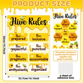 Qyeahkj Bee Classroom Decoraions Hive Rules Posters Honey Bumble Themed Motivational Inspirational Wall Arts Decor Bee Bulletin Board Set Back to School Behavior Charts Teacher's Helper Supplies