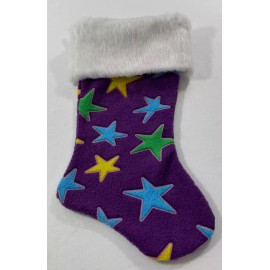 HANDMADE 16"X 9" FLEECE CHRISTMAS STOCKING STARS ON PURPLE