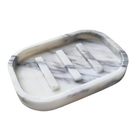 Jusmioke Natural Marble Soap Dish for Bathroom Shower Sink，Stone Soap Holder with Drying