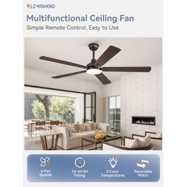 ZMISHIBO 60" Ceiling Fans with Lights, Black Modern Ceiling Fan with Remote, Farmhouse Indoor Ceiling Fan with Dual Finish Blades, Quiet & Strong Motor, Bright LED Light.