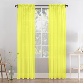 Megachest a pair of slot top voile curtains (Yellow, 56" wideX90 drop 2 Panels)