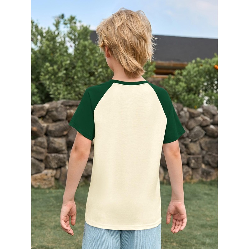 Haloumoning Boys Short Sleeve Raglan T Shirts Kids Basic Color-Block